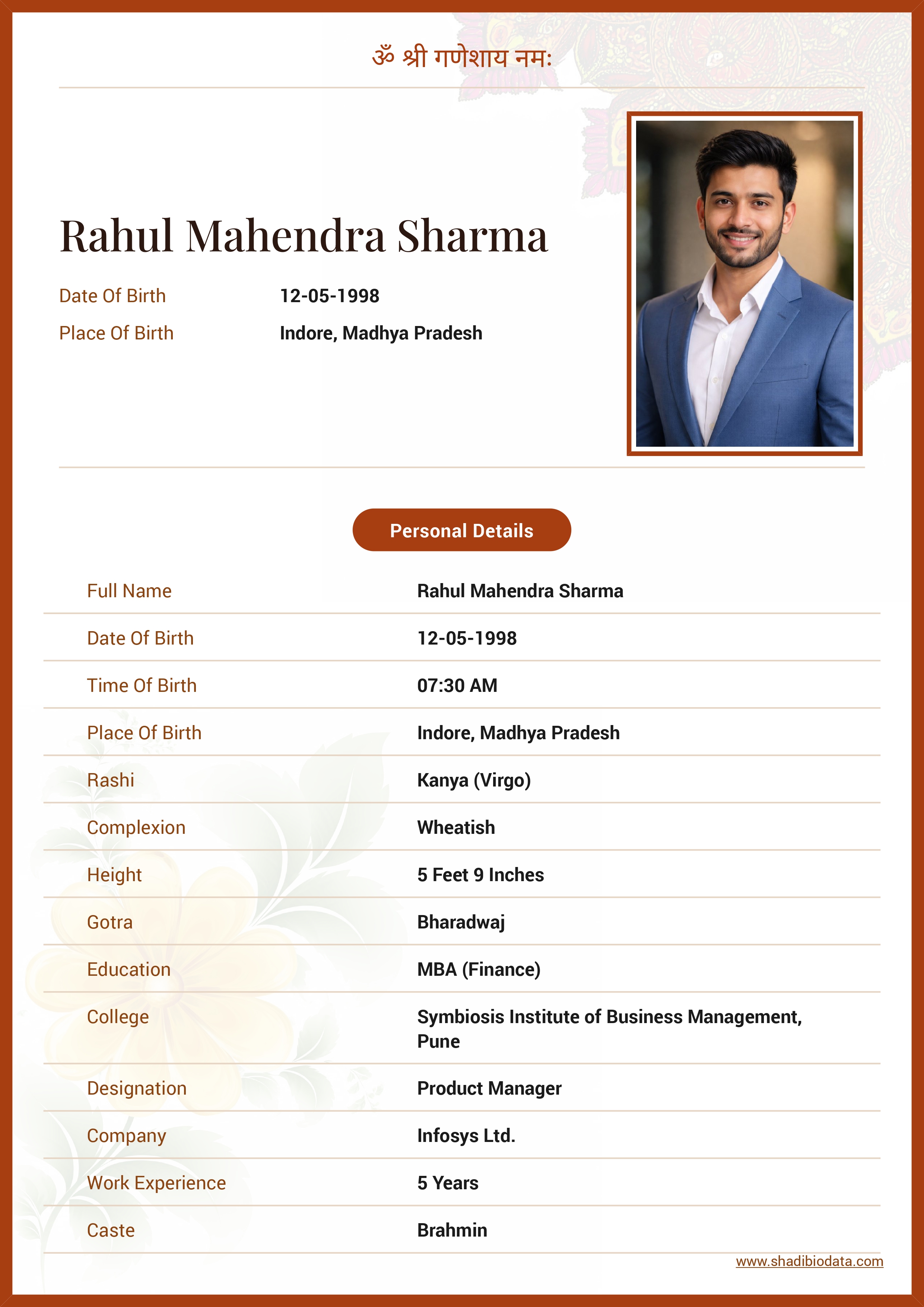Basic Template marriage biodata template