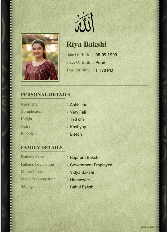 Template Thirty Nine — traditional marriage biodata template