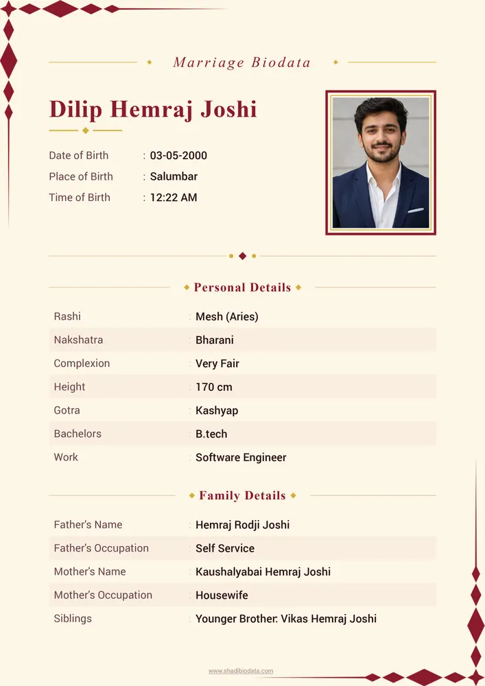 Template Sixty Five — elegant marriage biodata template