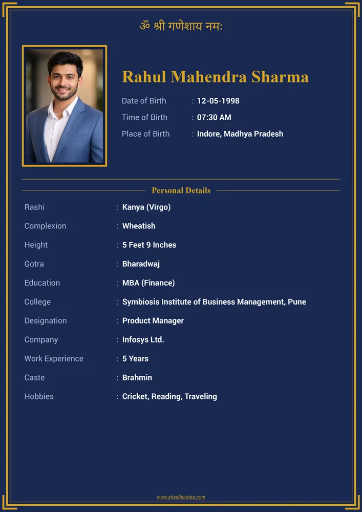 Navy Floral — elegant marriage biodata template