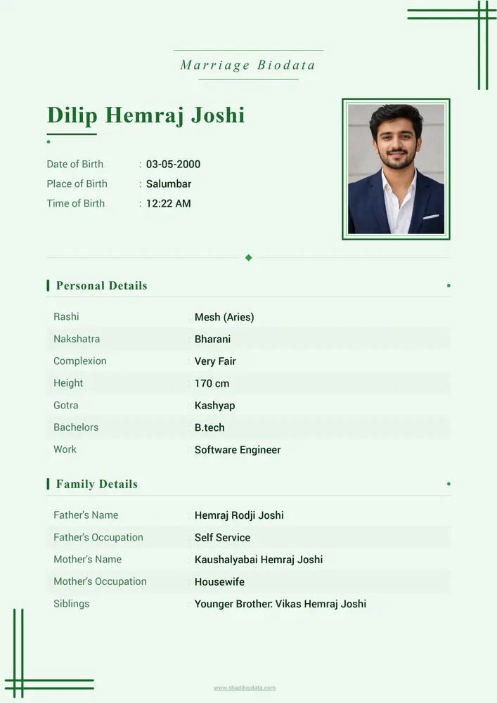 Template Seventy Six — elegant marriage biodata template