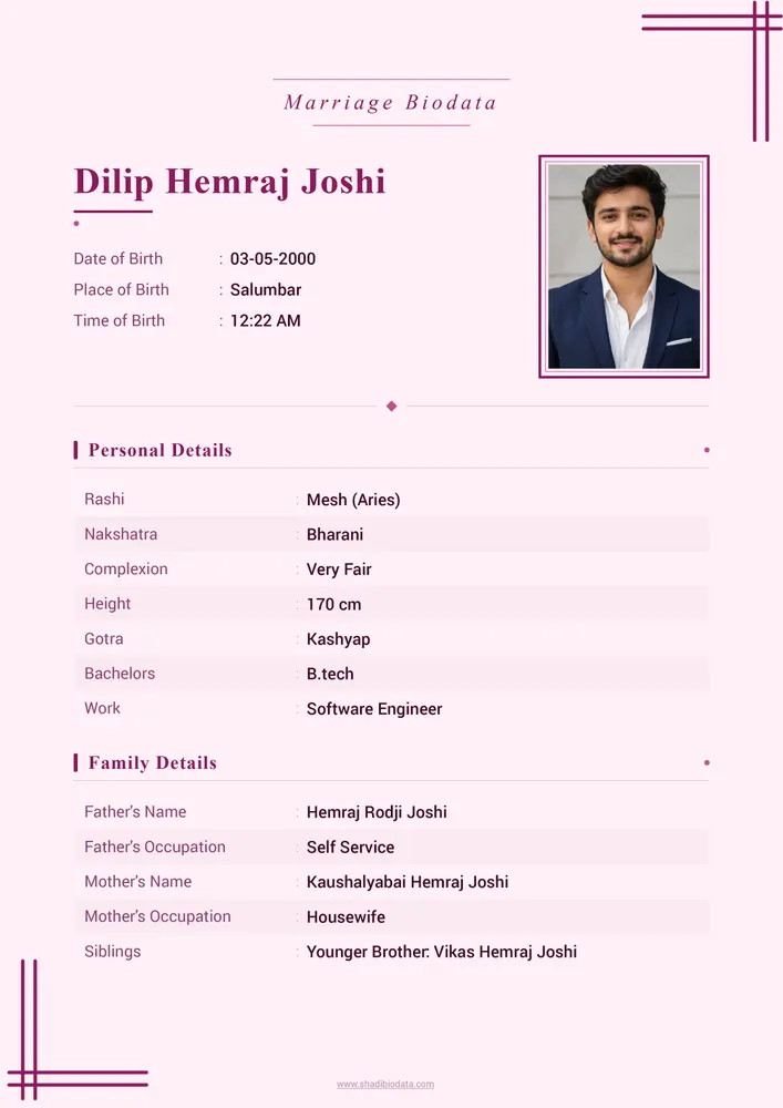Template Seventy Three — elegant marriage biodata template