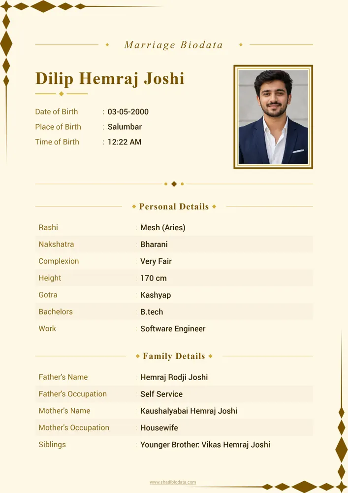 Template Sixty Eight — elegant marriage biodata template