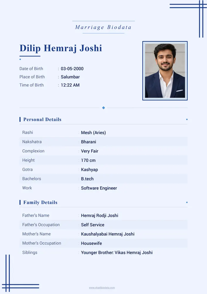 Template Seventy Two — elegant marriage biodata template