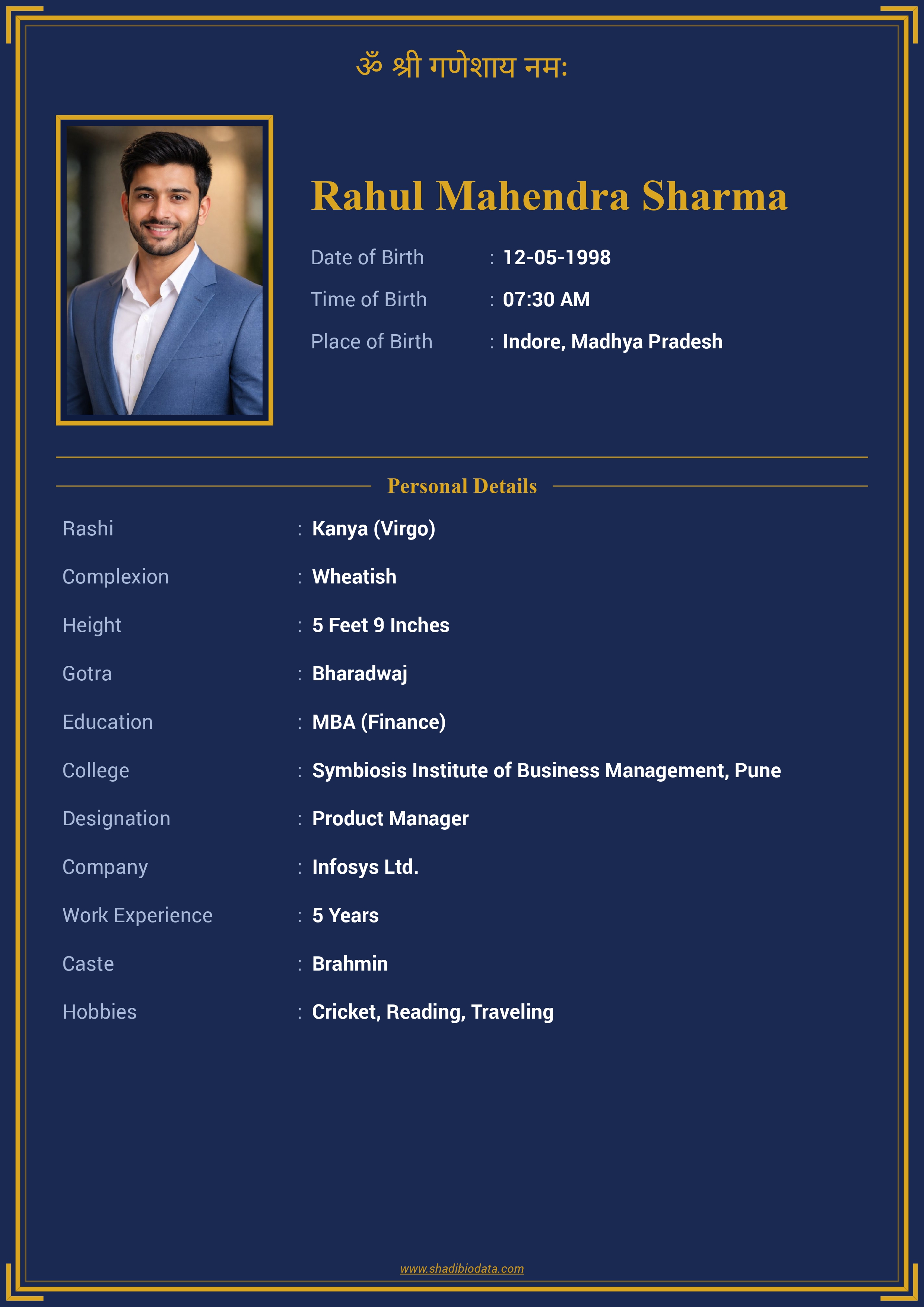 Navy Floral marriage biodata template