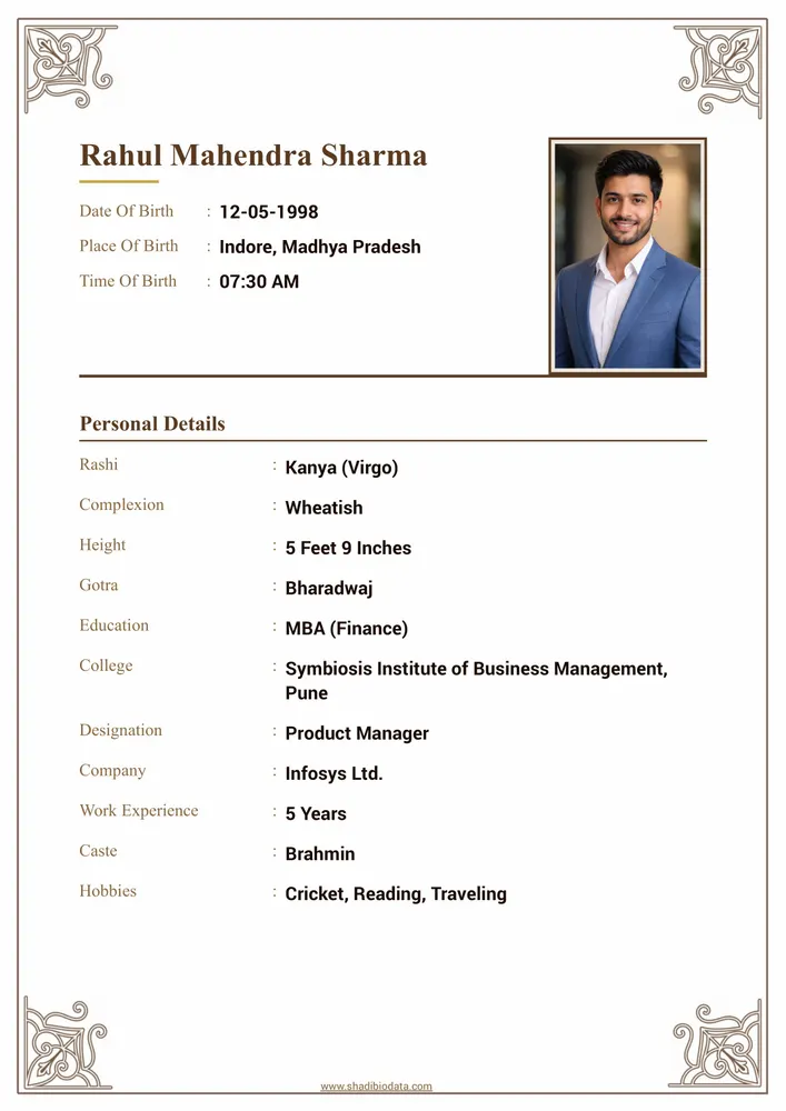 Template Fifty Five — elegant marriage biodata template