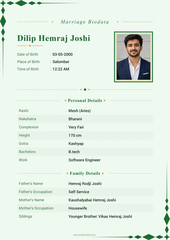 Template Seventy — elegant marriage biodata template
