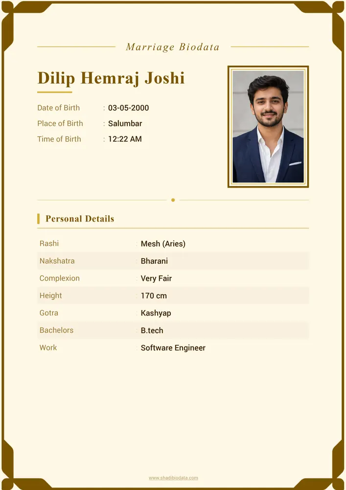 Template Sixty One — elegant marriage biodata template