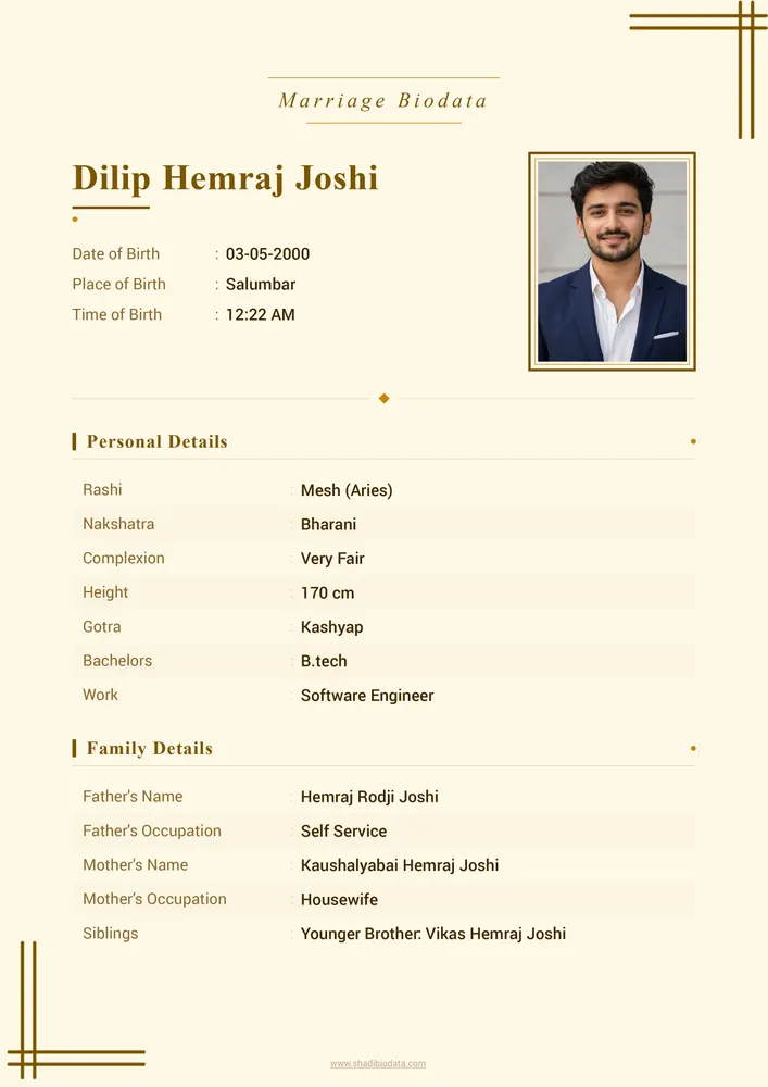 Template Seventy Four — elegant marriage biodata template