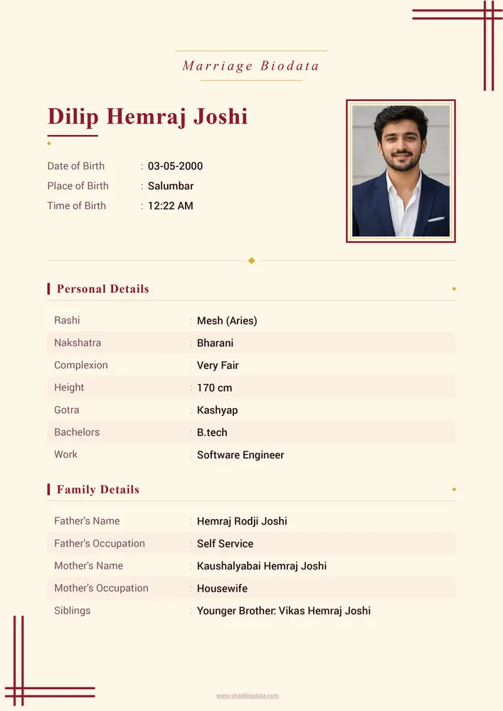 Template Seventy One — elegant marriage biodata template