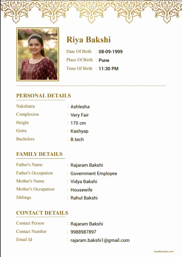 Template Fifty Seven — elegant marriage biodata template