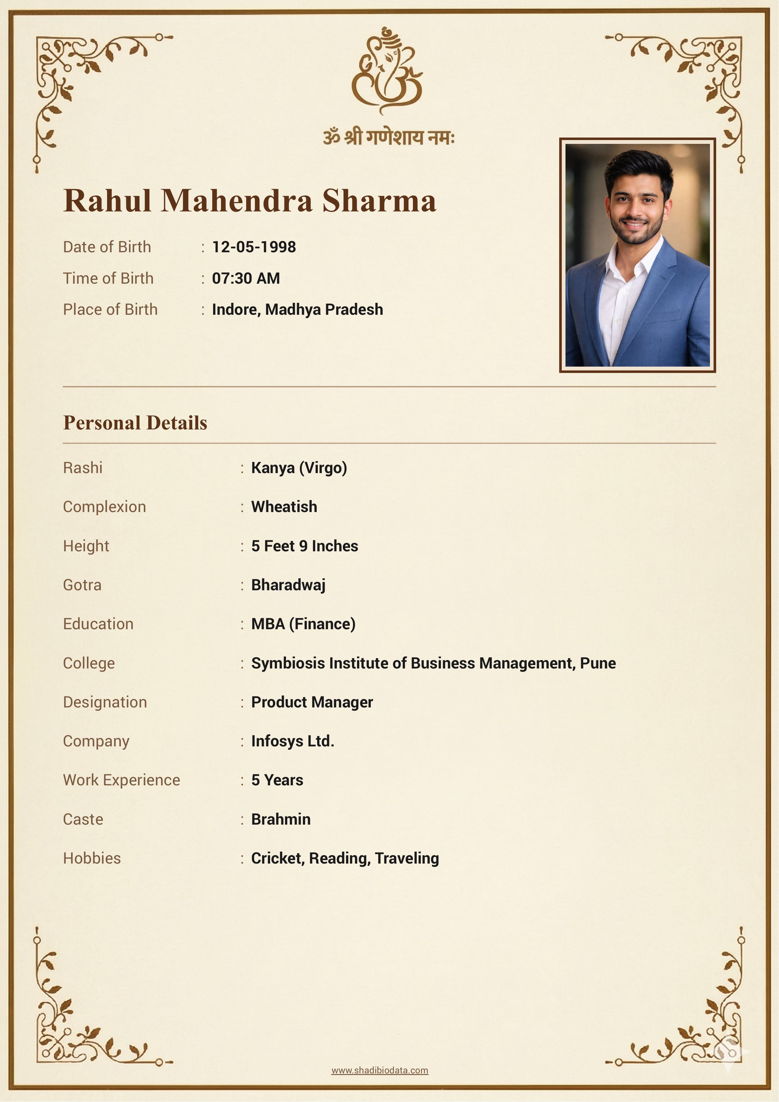 Golden Ganesh marriage biodata template