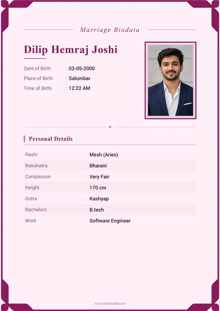Template Sixty Two — elegant marriage biodata template