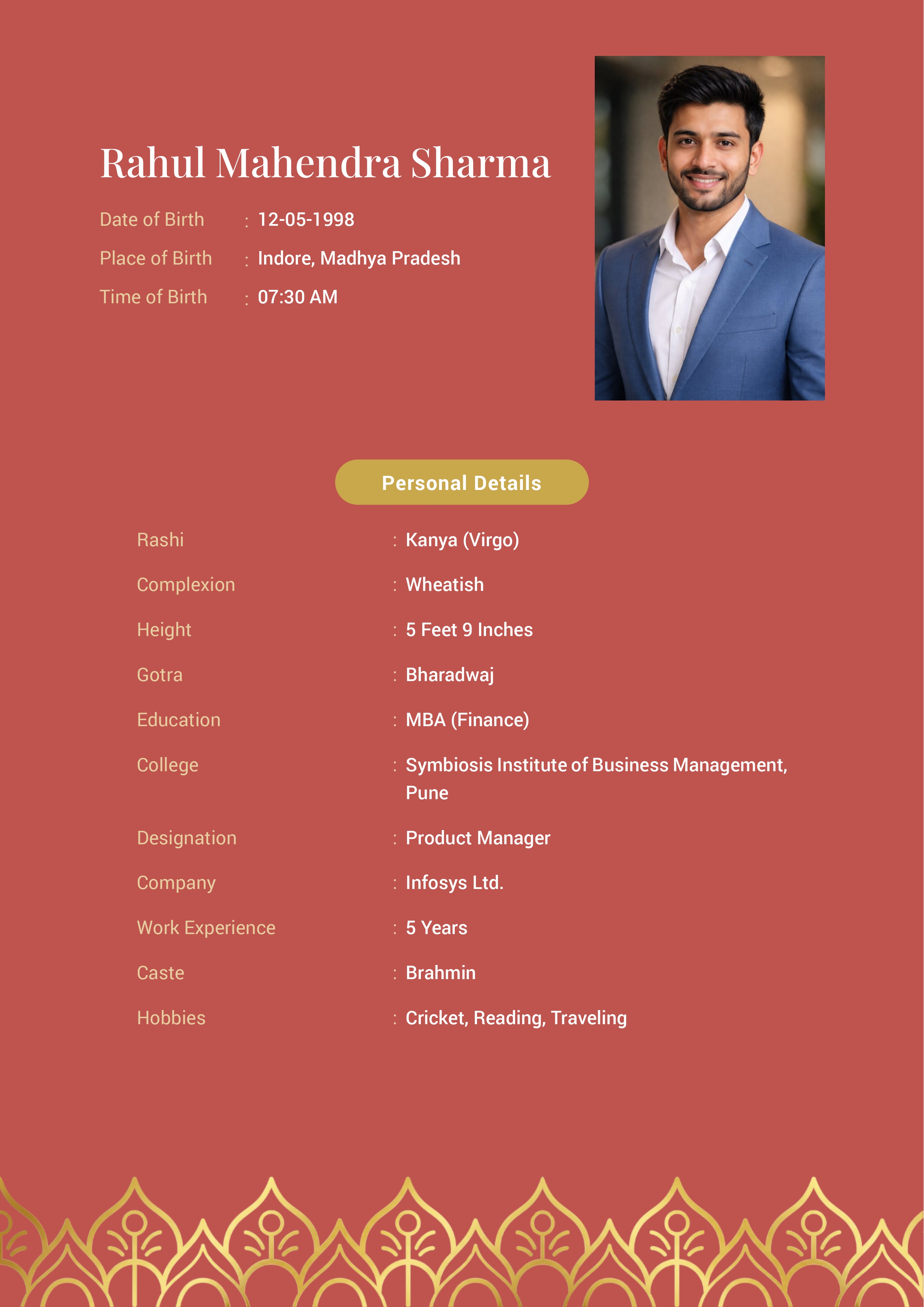 Maroon Royal marriage biodata template