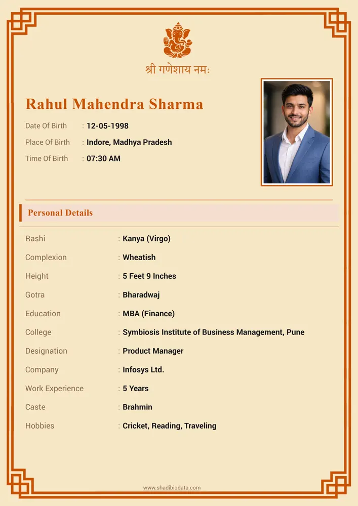 Template Thirty Four — traditional marriage biodata template