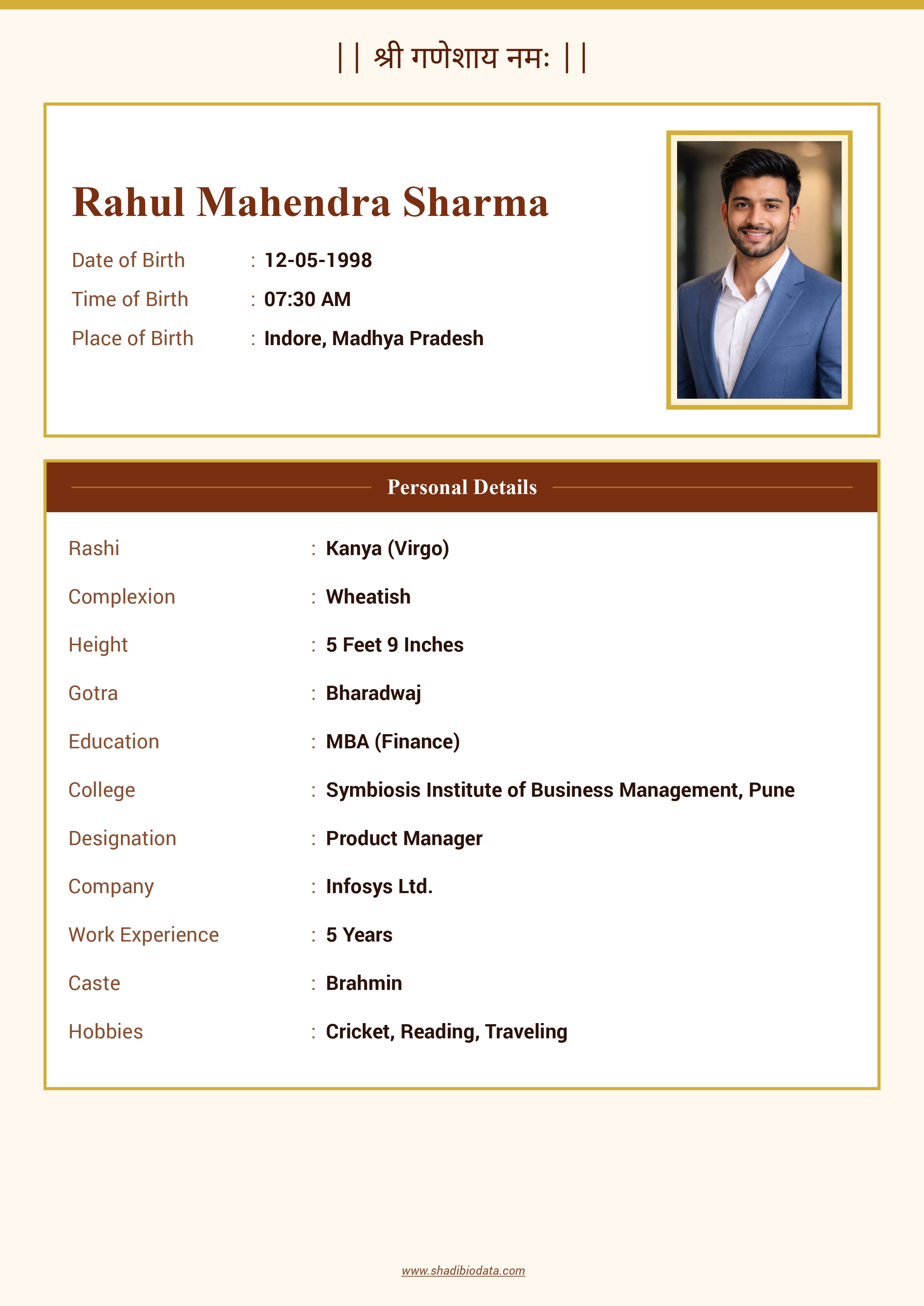 Ornate Gold marriage biodata template