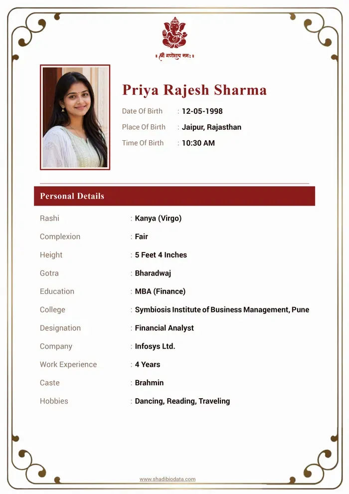 Modern marriage biodata template preview